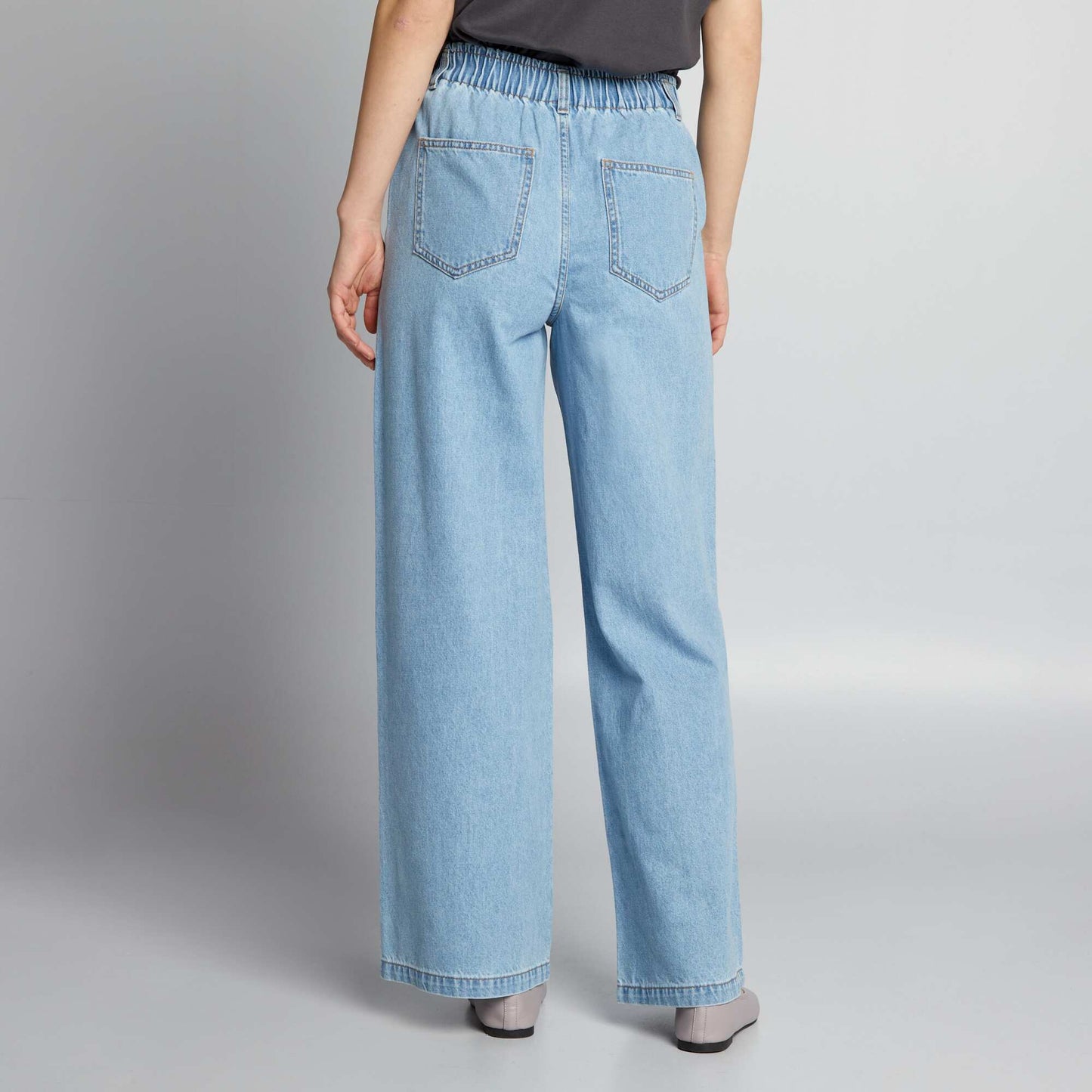 Wide-leg denim trousers with elasticated waistband BLUE