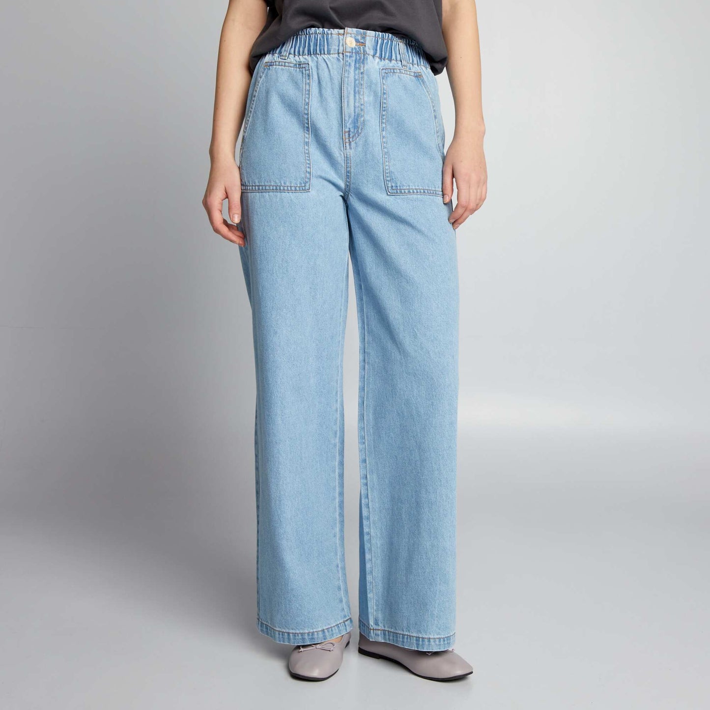 Wide-leg denim trousers with elasticated waistband BLUE