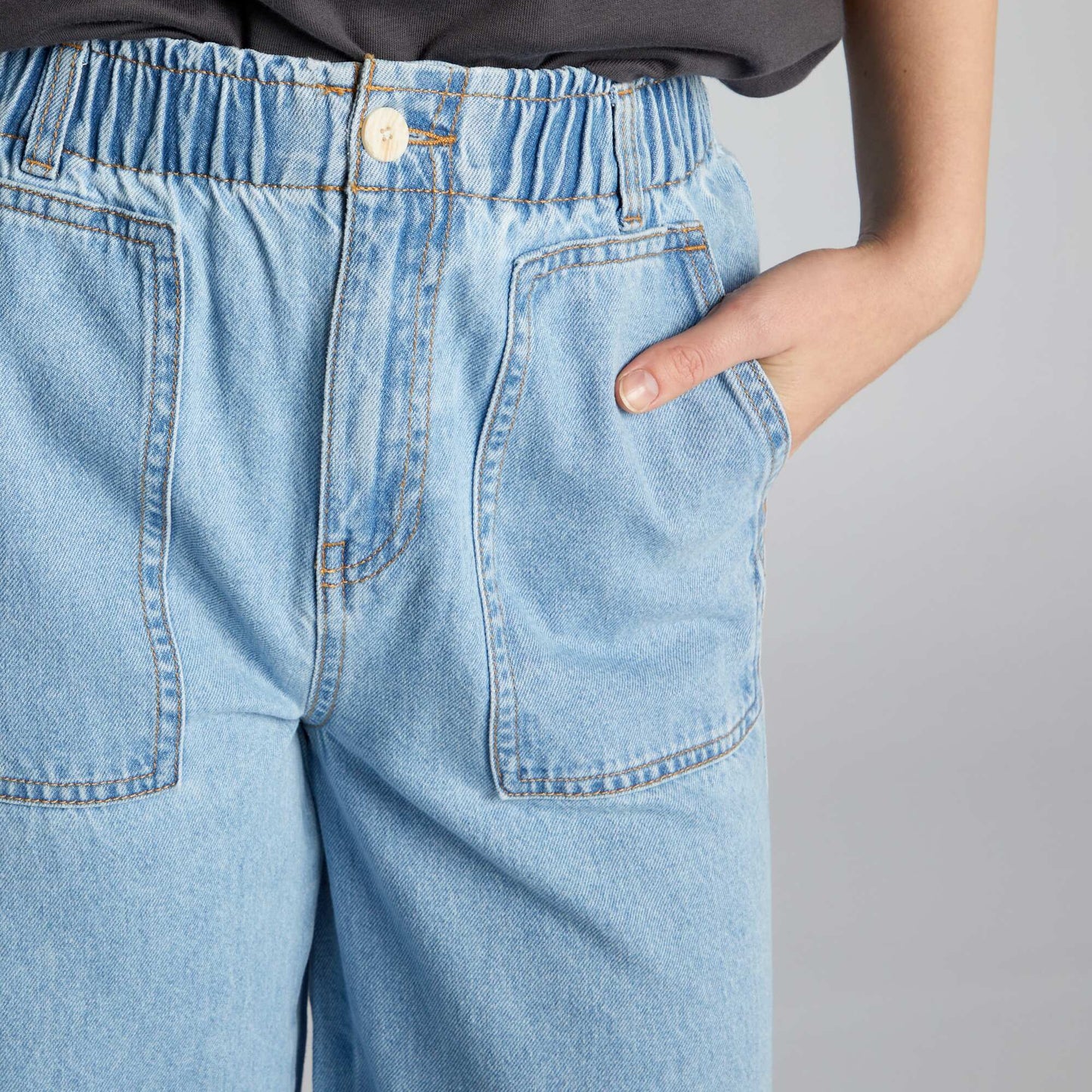 Wide-leg denim trousers with elasticated waistband BLUE