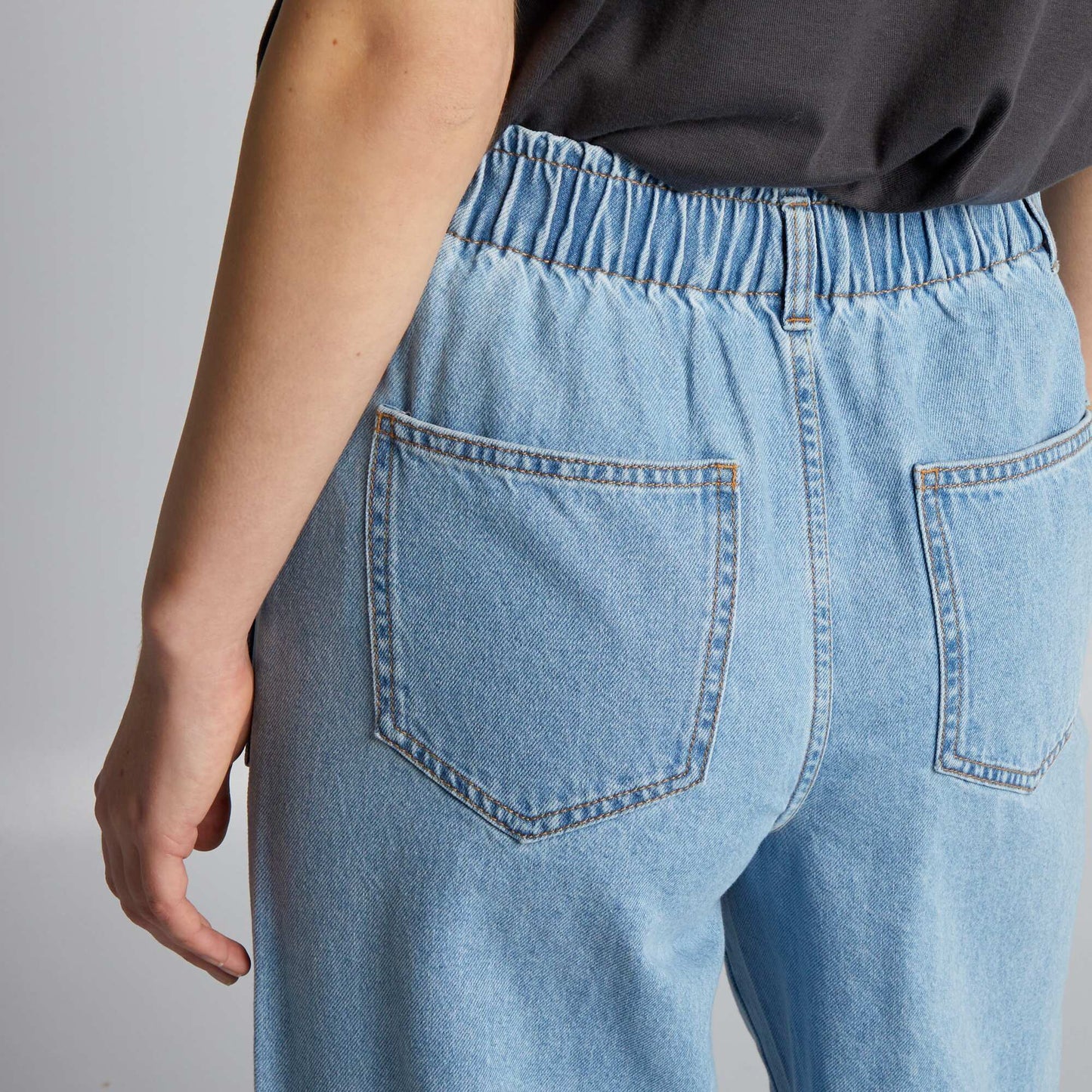 Wide-leg denim trousers with elasticated waistband BLUE