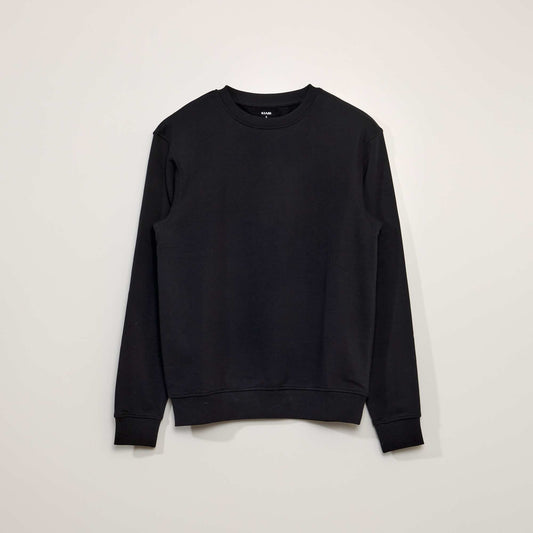 Round neck sweater with sweatshirt fabric lining REAL BLACK