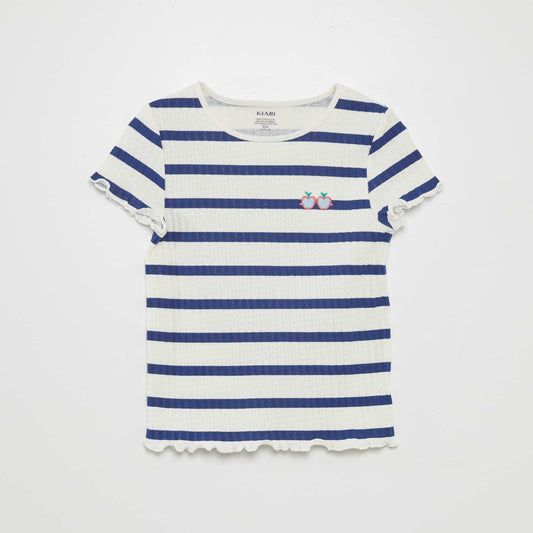 Waffle-knit fabric T-shirt BLUE