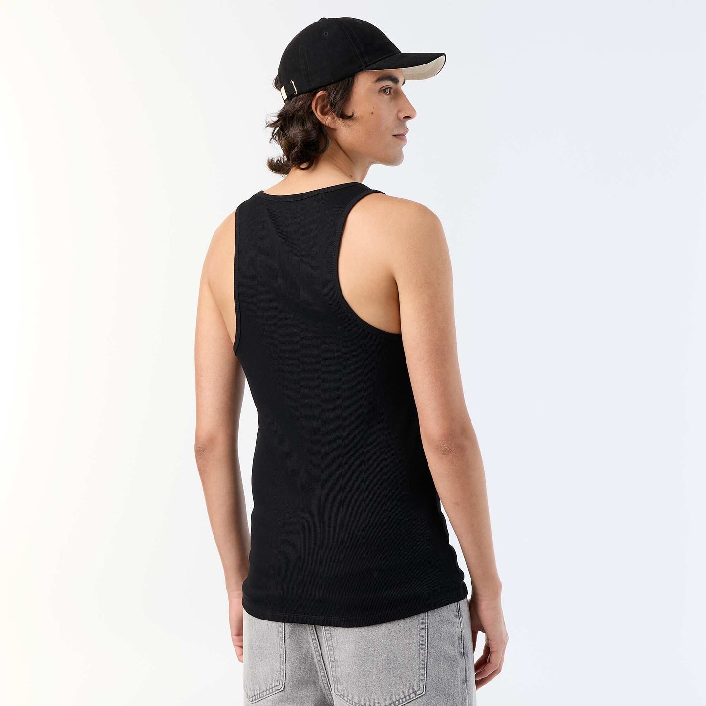 Plain vest top in ribbed knit fabric BLACK