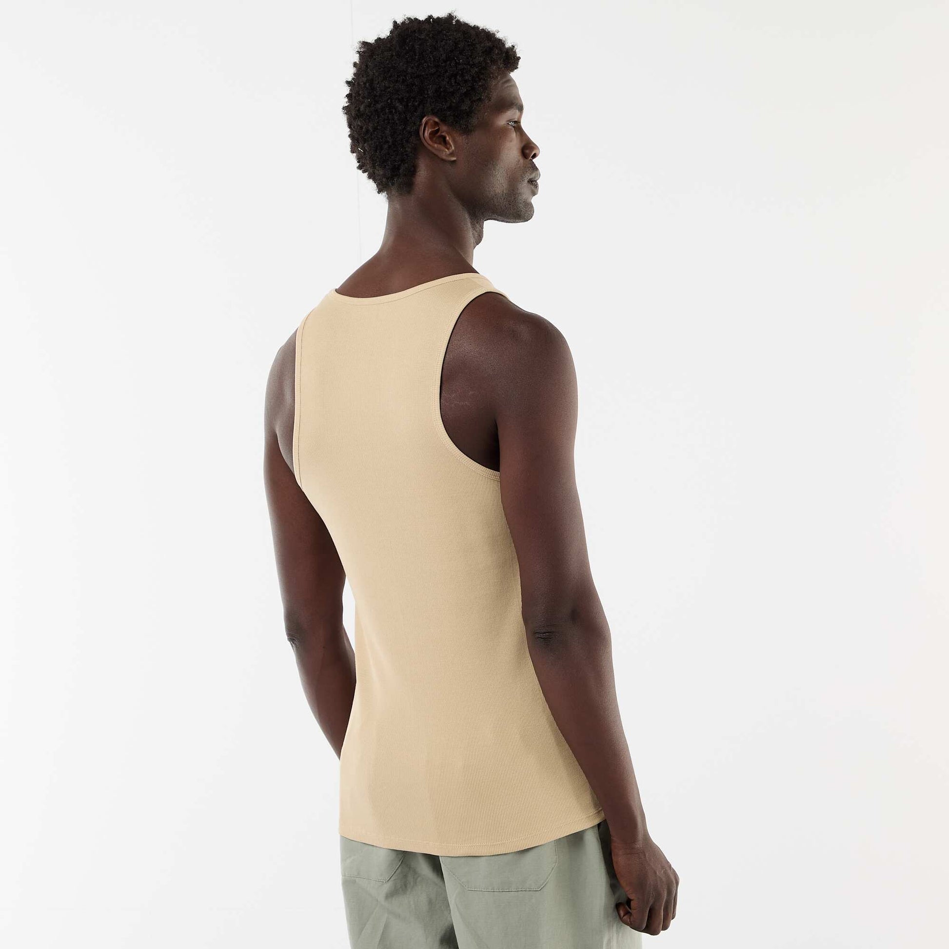 Plain vest top in ribbed knit fabric BEIGE