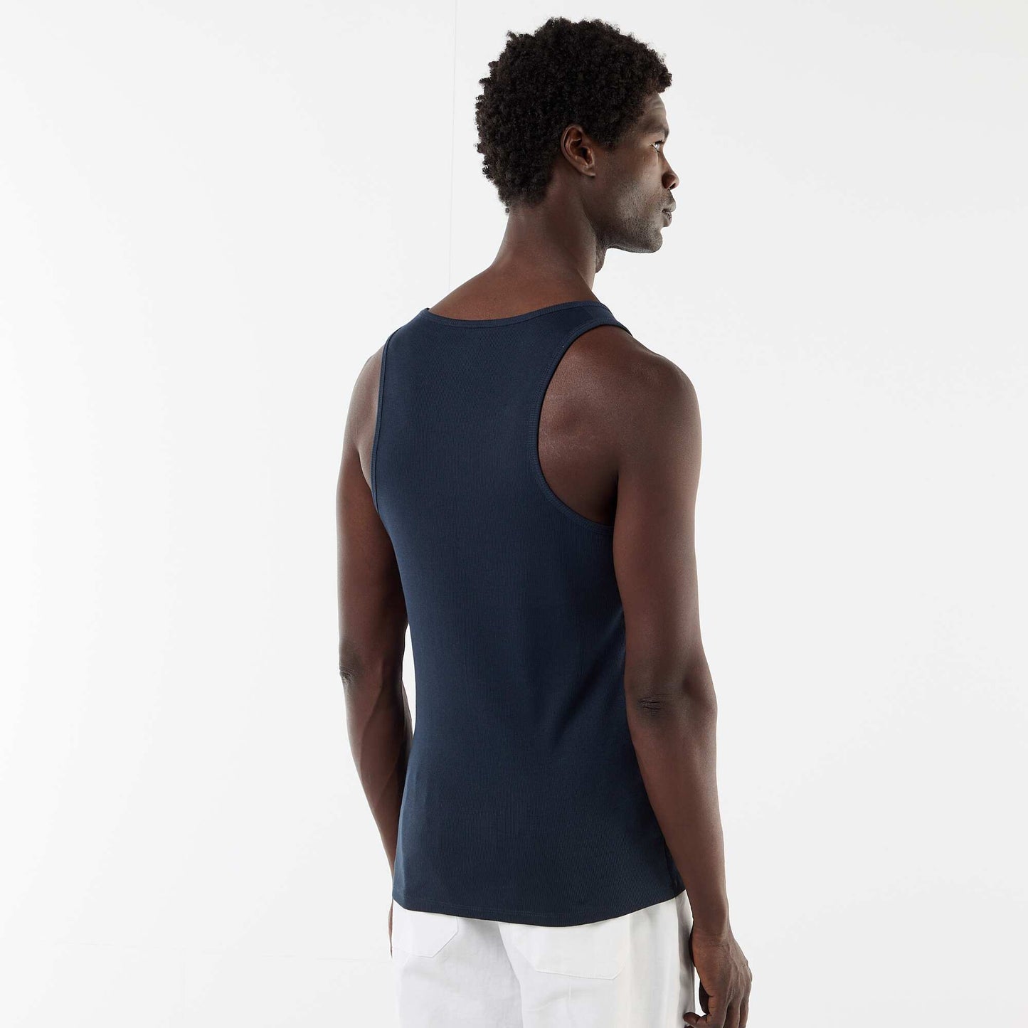 Plain vest top in ribbed knit fabric BLUE