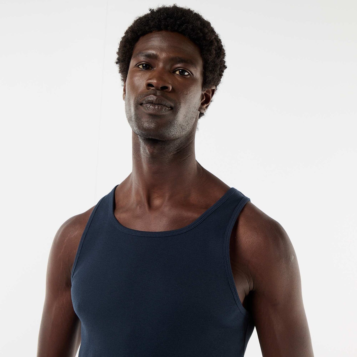 Plain vest top in ribbed knit fabric BLUE