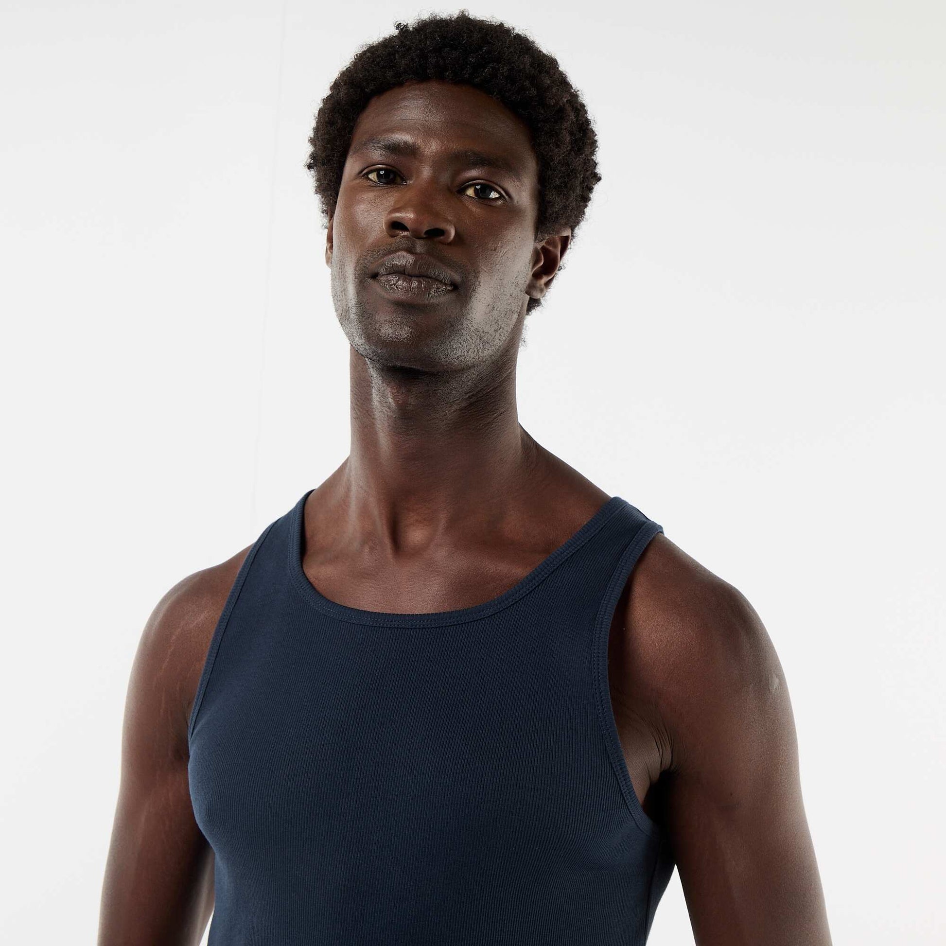Plain vest top in ribbed knit fabric BLUE