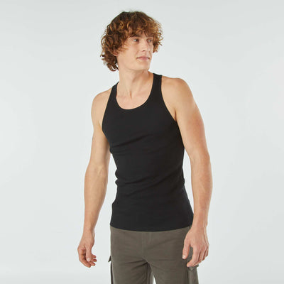 Plain vest top in ribbed knit fabric BLACK