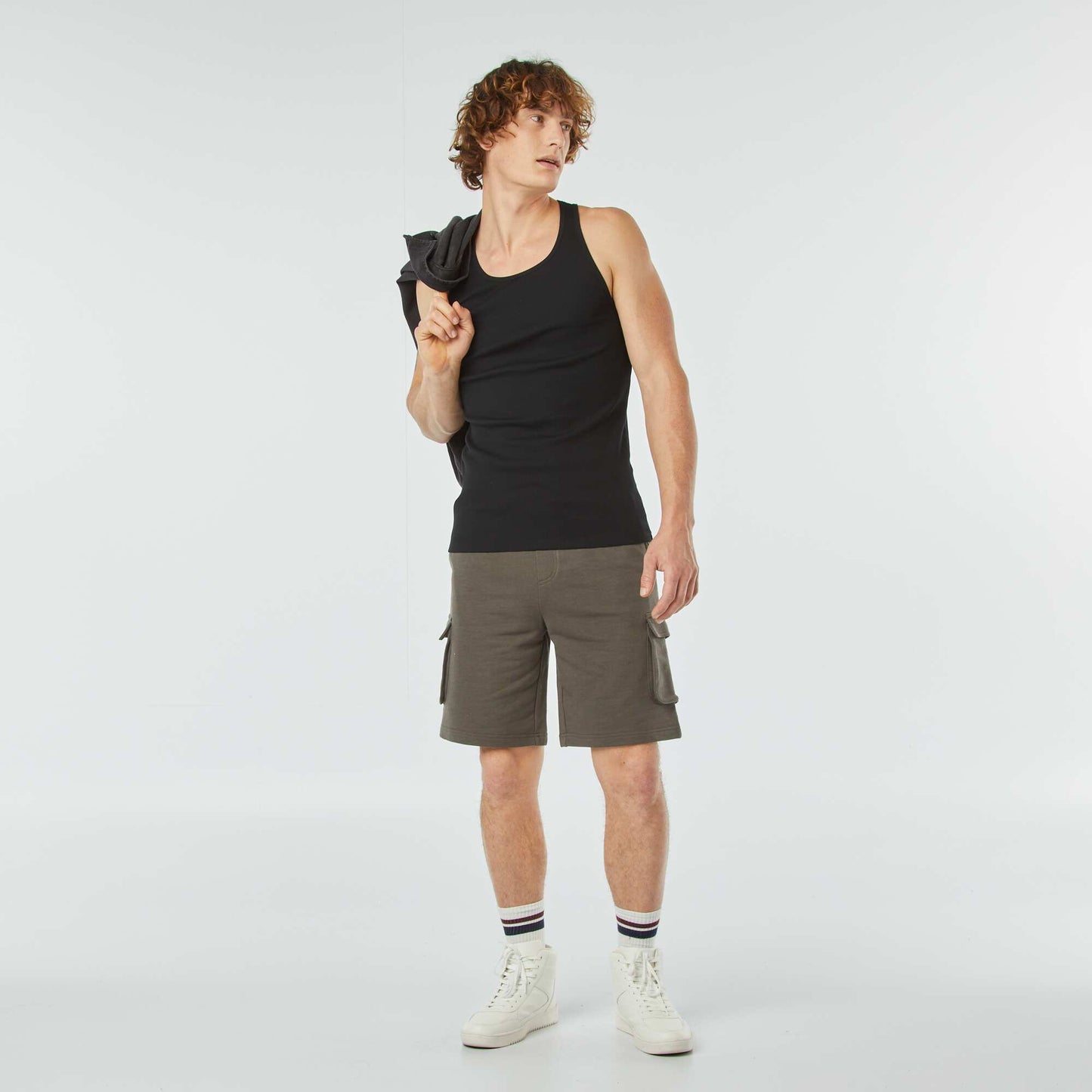 Plain vest top in ribbed knit fabric BLACK