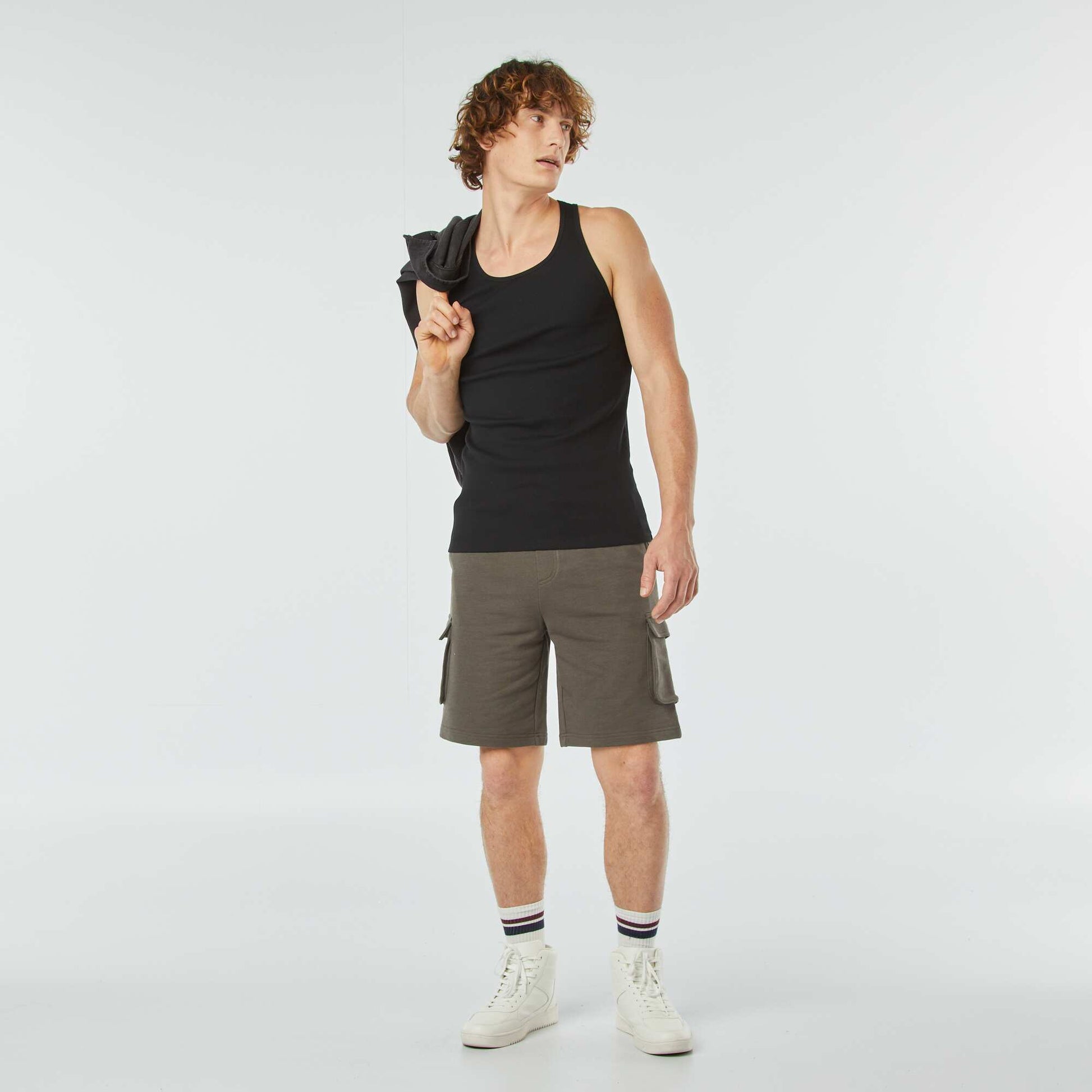 Plain vest top in ribbed knit fabric BLACK