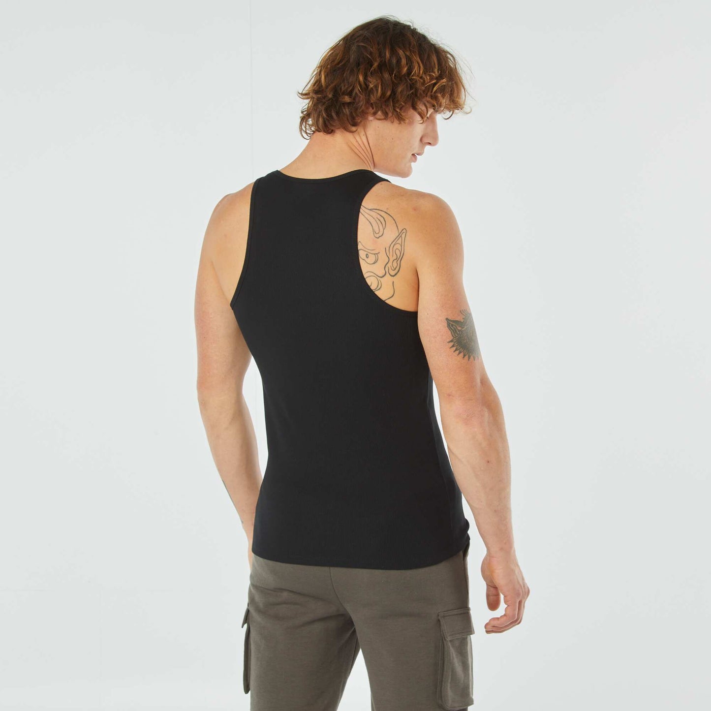 Plain vest top in ribbed knit fabric BLACK