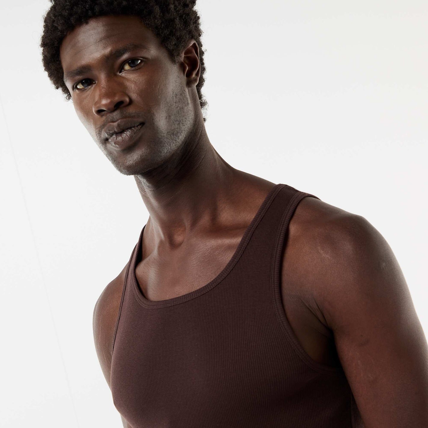 Plain vest top in ribbed knit fabric BROWN