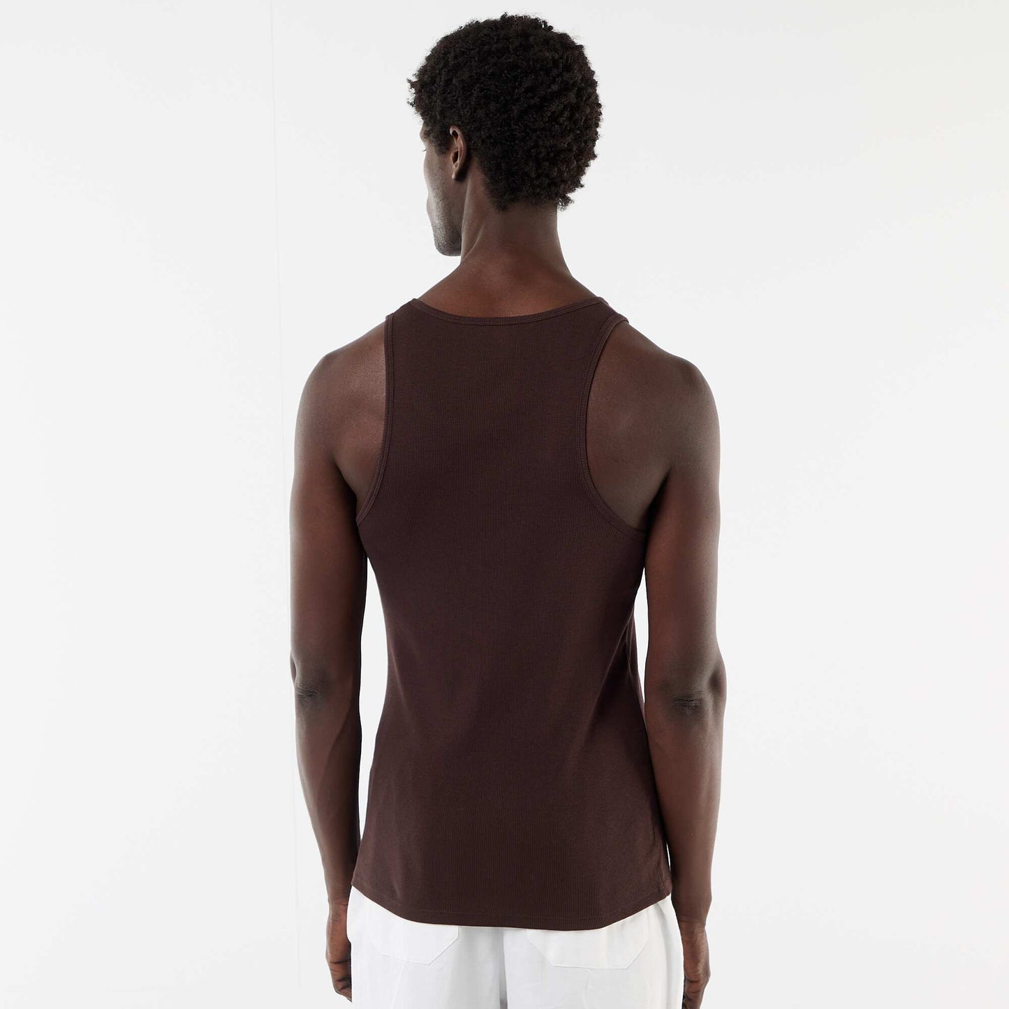 Plain vest top in ribbed knit fabric BROWN