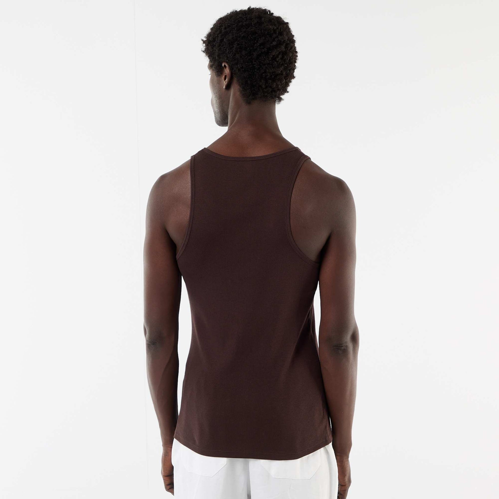 Plain vest top in ribbed knit fabric BROWN
