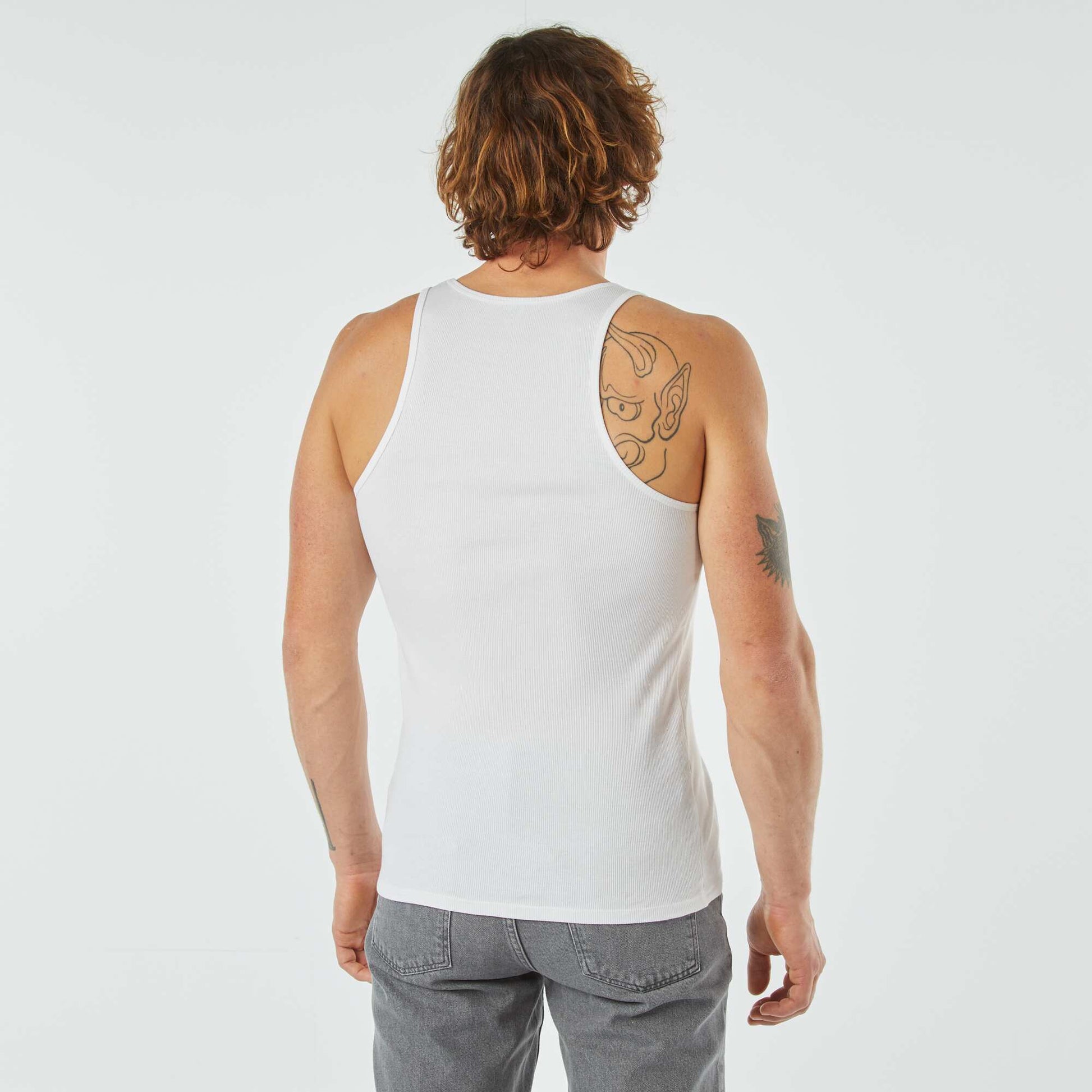 Plain vest top in ribbed knit fabric WHITE