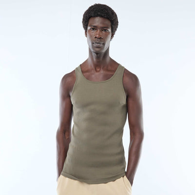 Plain vest top in ribbed knit fabric KHAKI