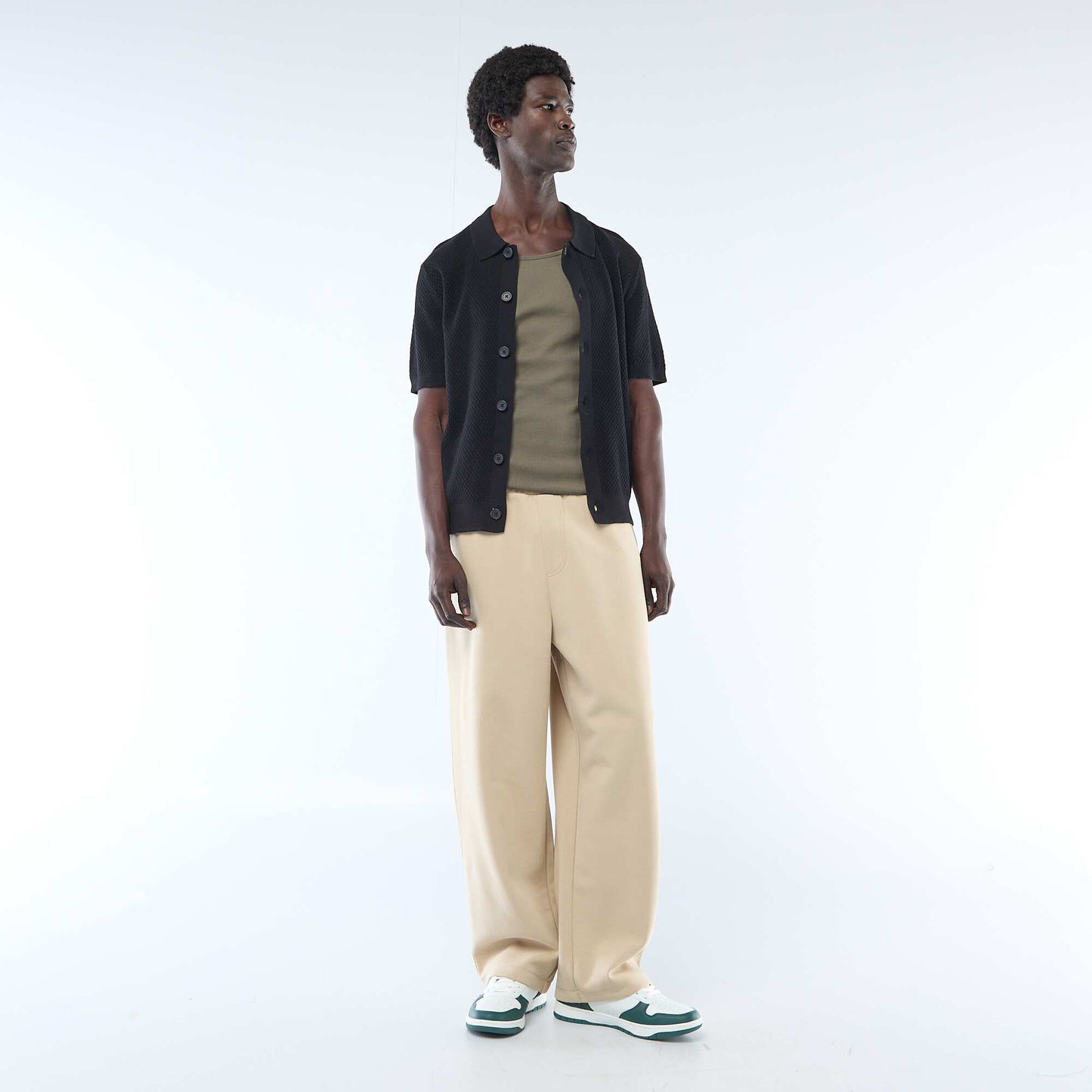 Plain vest top in ribbed knit fabric KHAKI