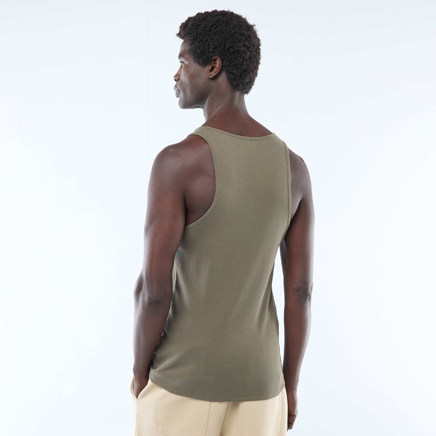 Plain vest top in ribbed knit fabric KHAKI