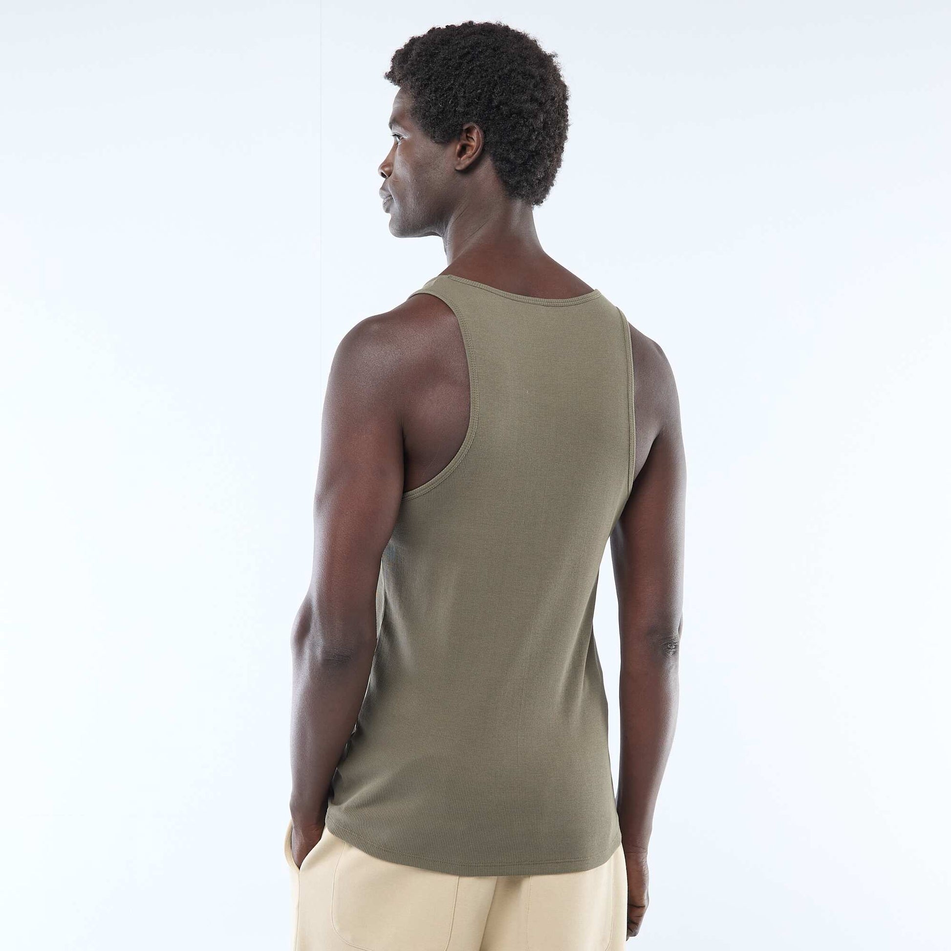 Plain vest top in ribbed knit fabric KHAKI