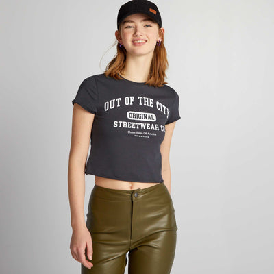 Jersey Crop Top with Round Neck BLACK