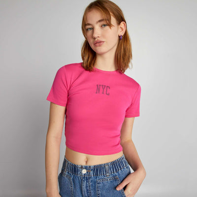 Jersey crop top with 'NYC' print PINK