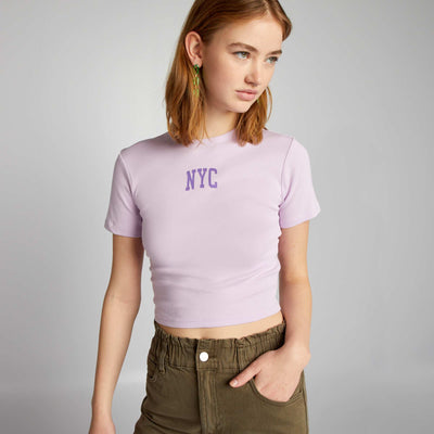 Jersey Crop Top with 'NYC' Print PURPLE