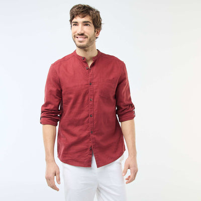 Mandarin collar shirt with linen RED