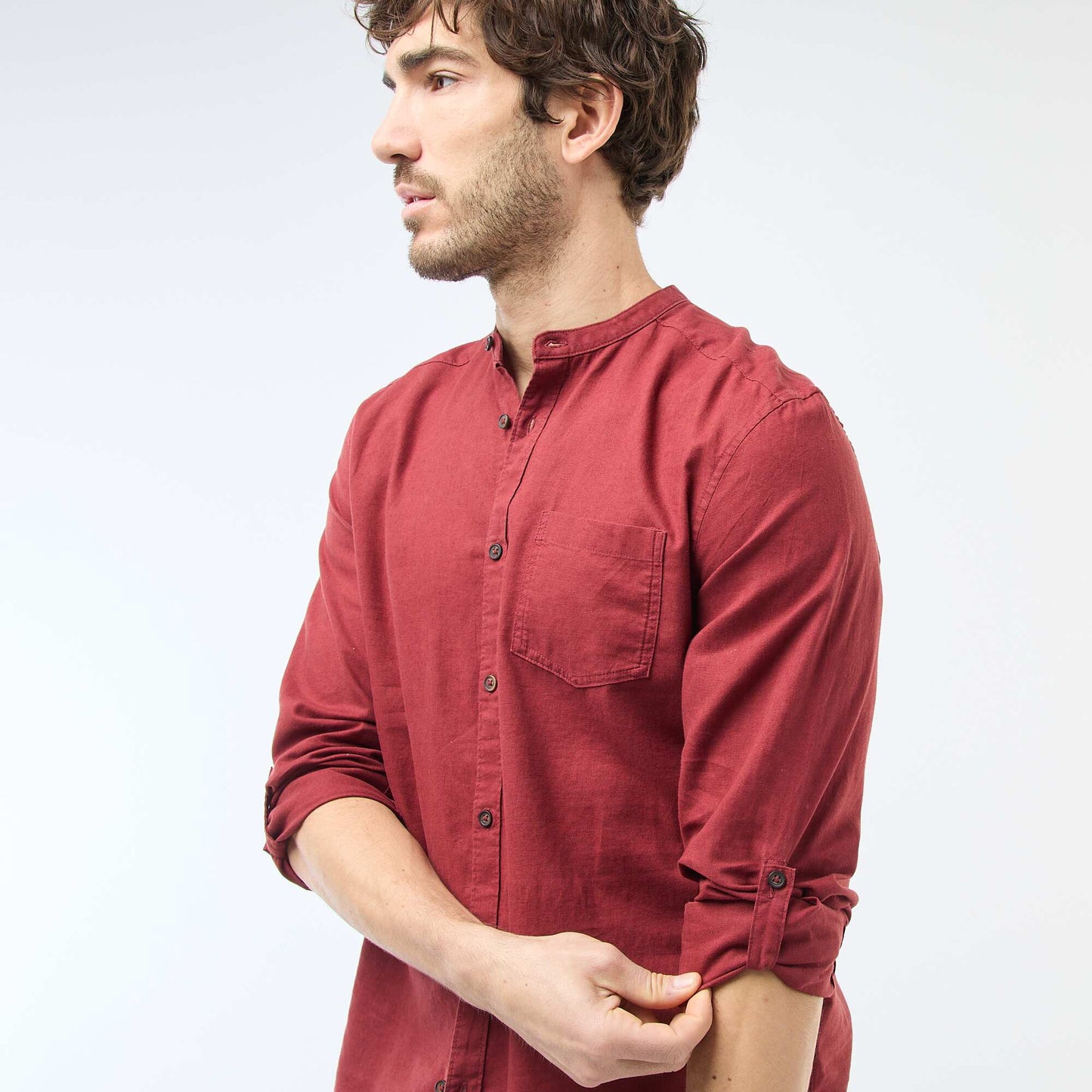 Mandarin collar shirt with linen RED