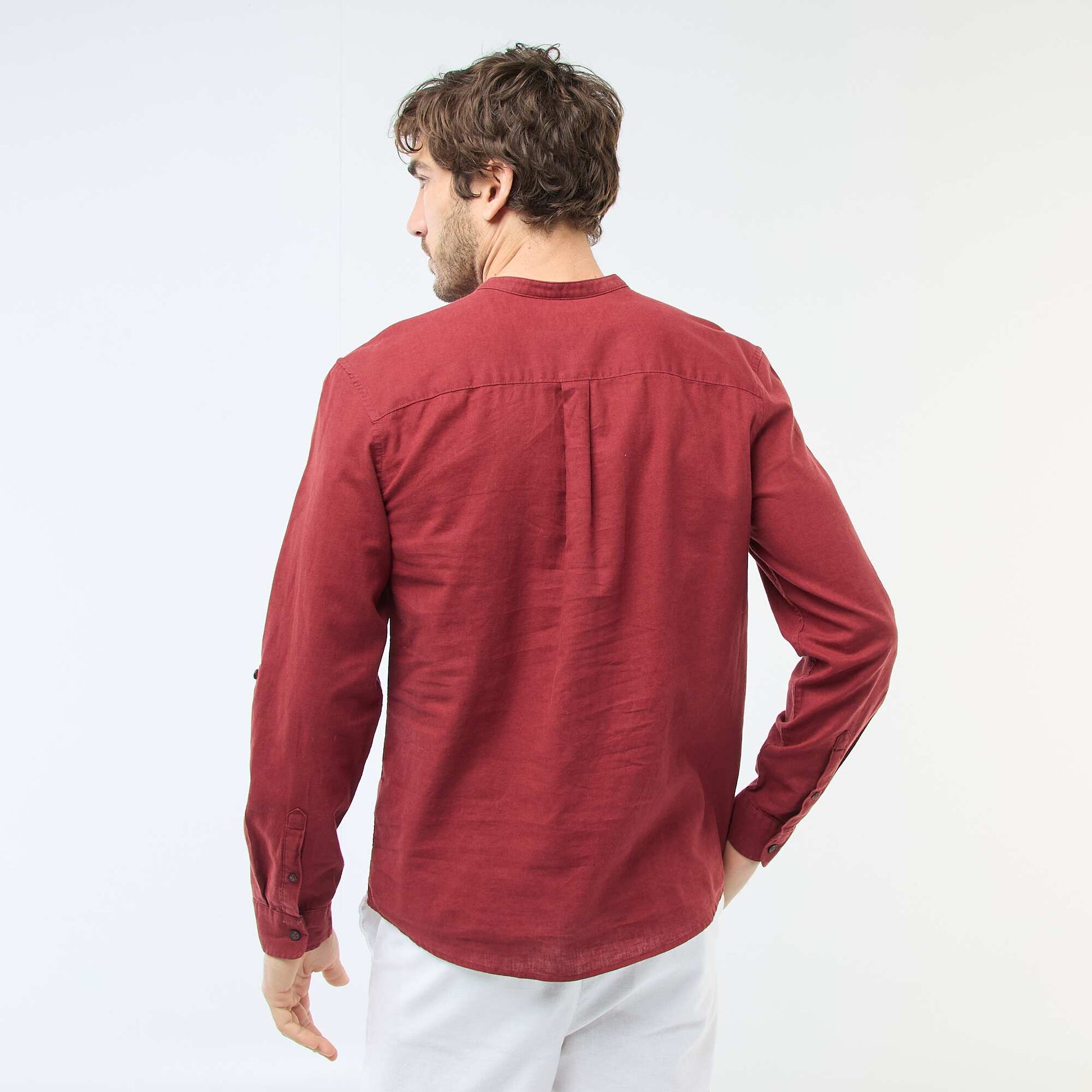 Mandarin collar shirt with linen RED