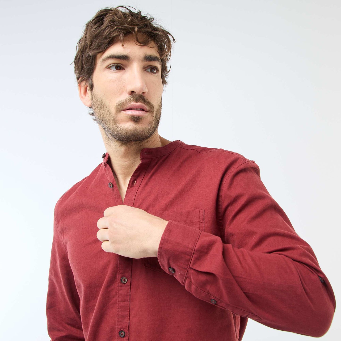 Mandarin collar shirt with linen RED