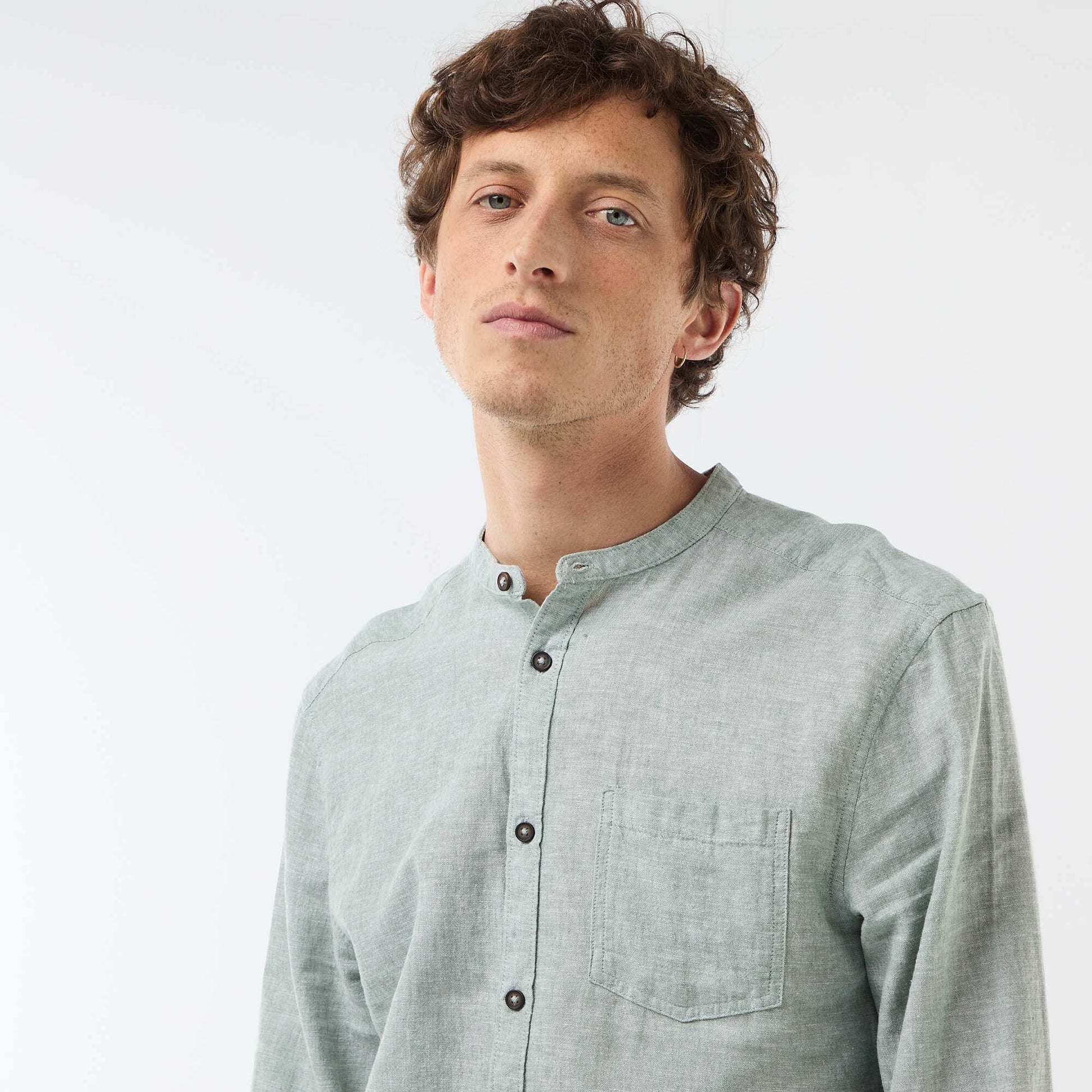 Mandarin collar shirt with linen GREEN