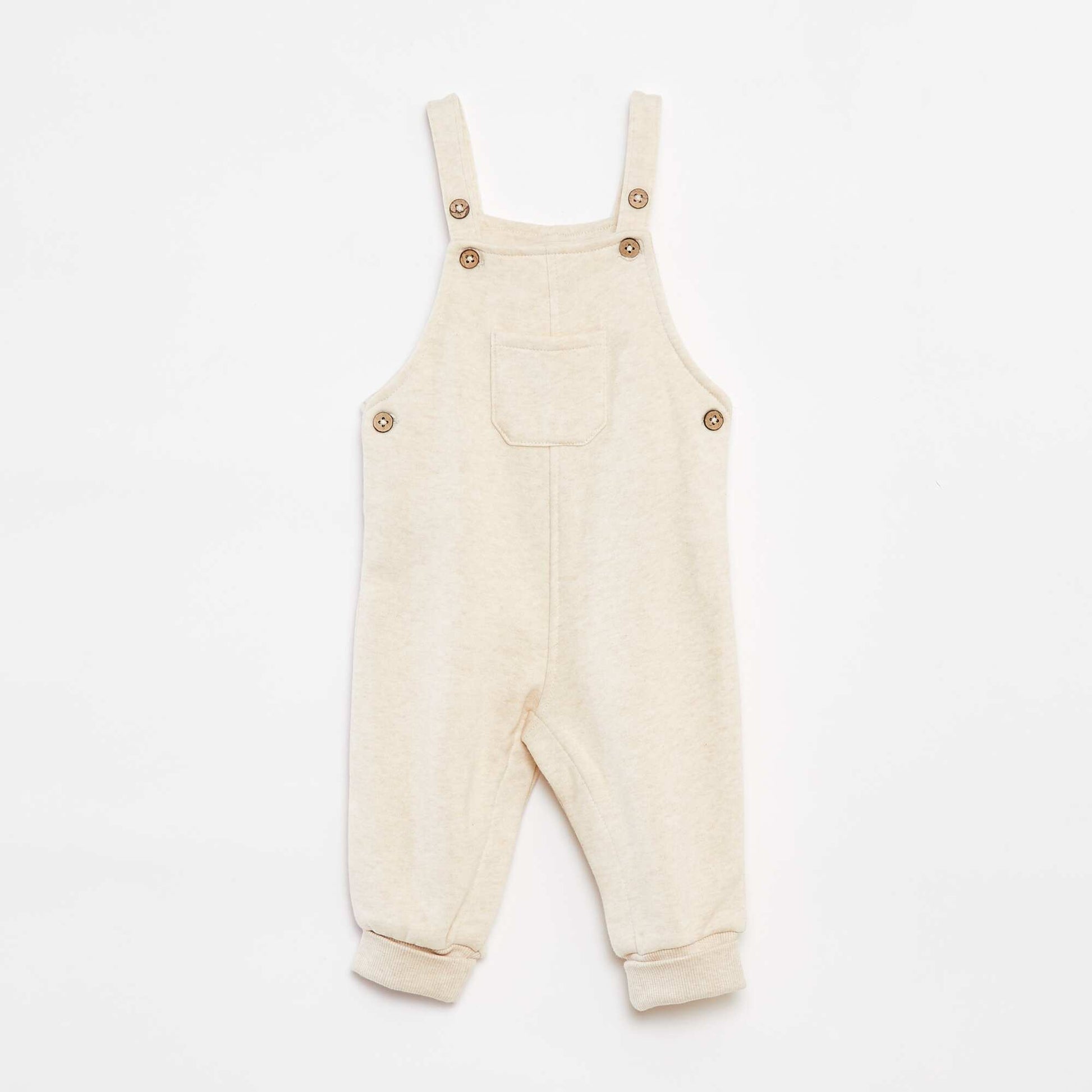 Long sweatshirt fabric dungarees with adjustable braces BEIGE