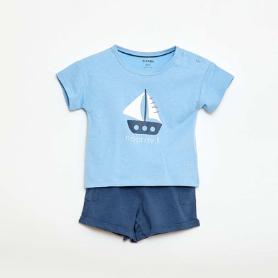 T-shirt and Shorts Set with Pockets - 2 Pieces BLUE