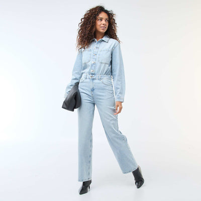Long-Sleeve Denim Jumpsuit BLUE