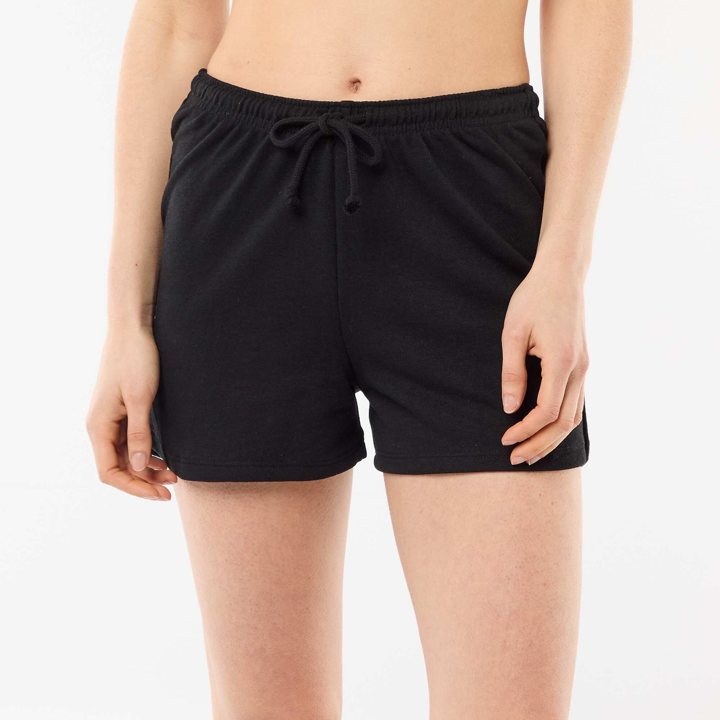 Plain Cotton Short Shorts with Drawstring BLACK