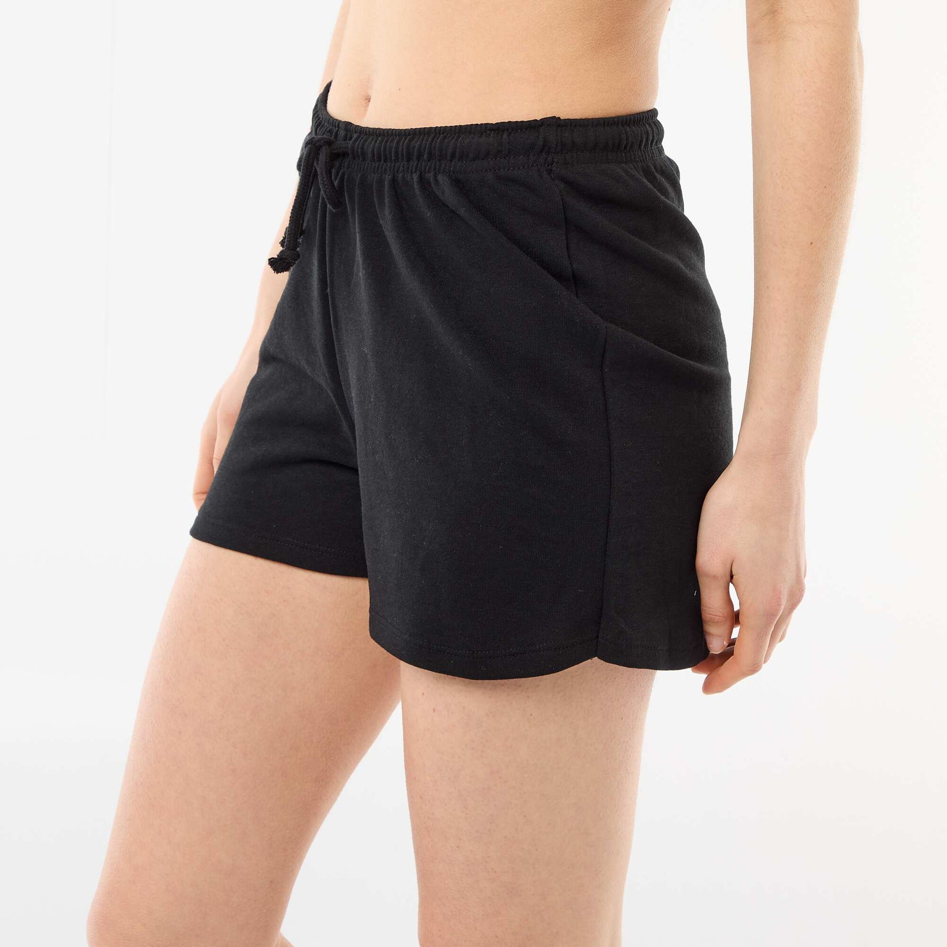 Plain Cotton Short Shorts with Drawstring BLACK