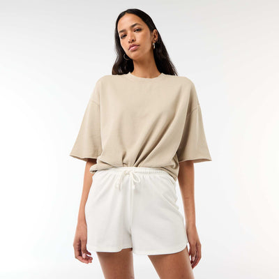 Plain Cotton Short Shorts with Drawstring WHITE