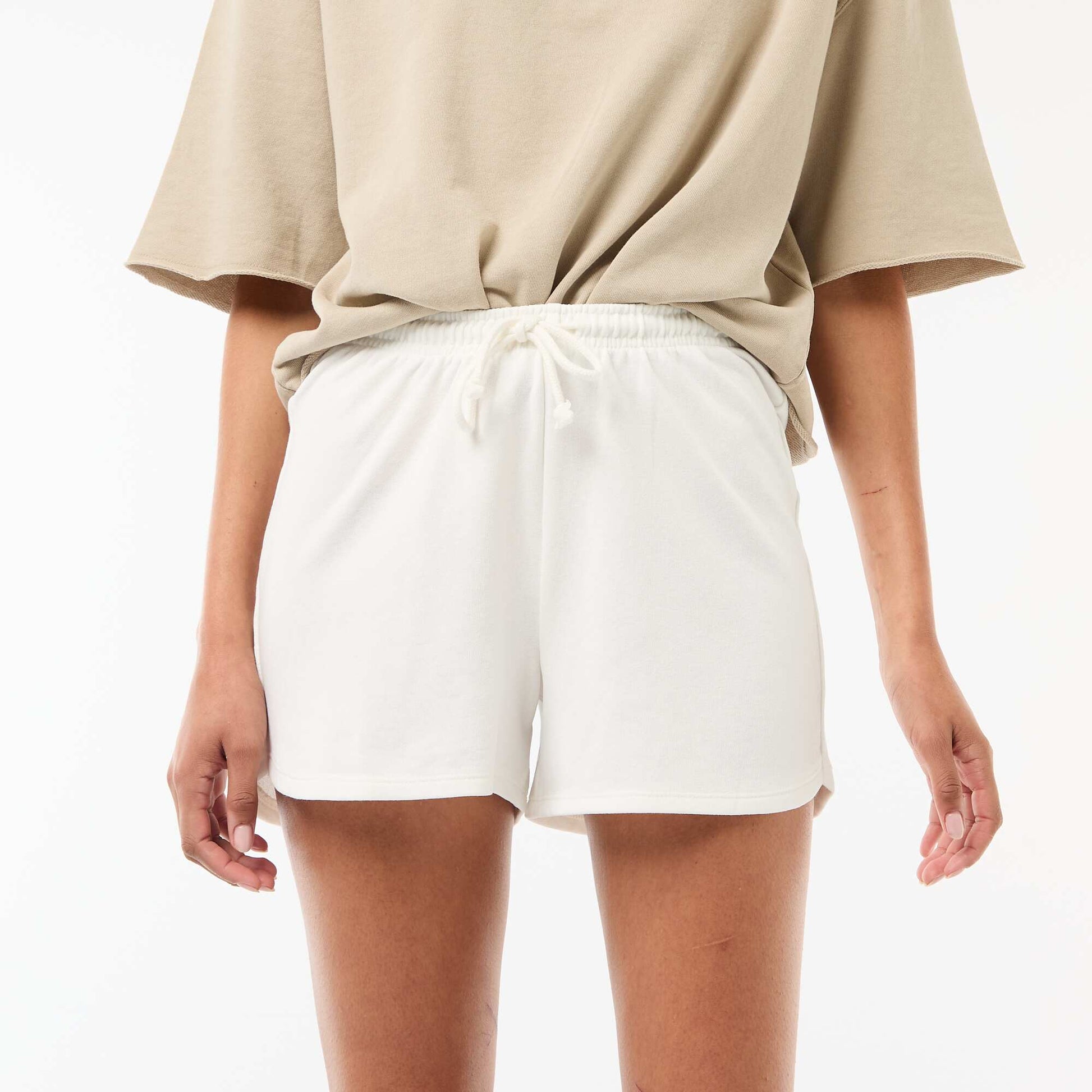 Plain Cotton Short Shorts with Drawstring WHITE