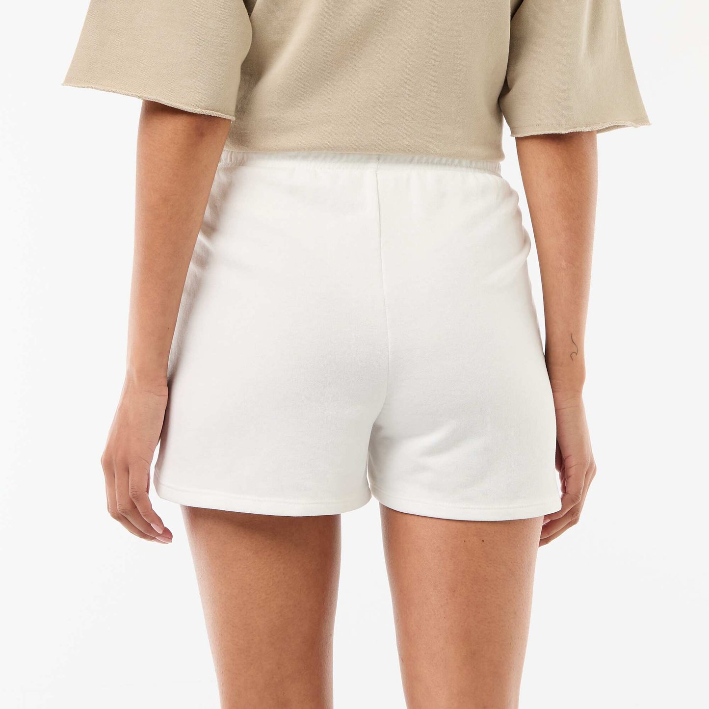 Plain Cotton Short Shorts with Drawstring WHITE