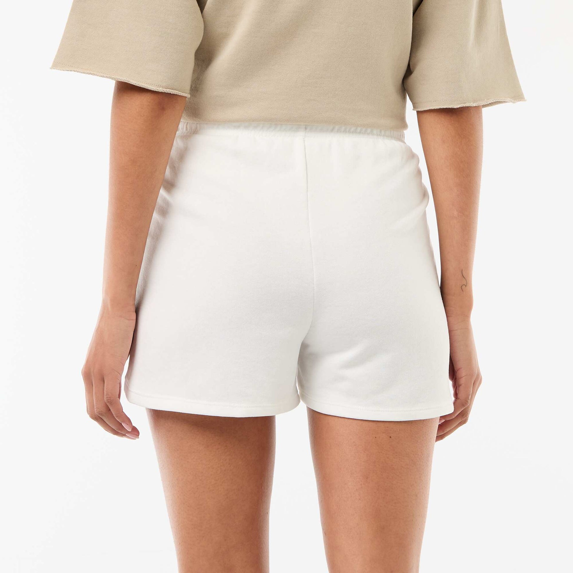 Plain Cotton Short Shorts with Drawstring WHITE