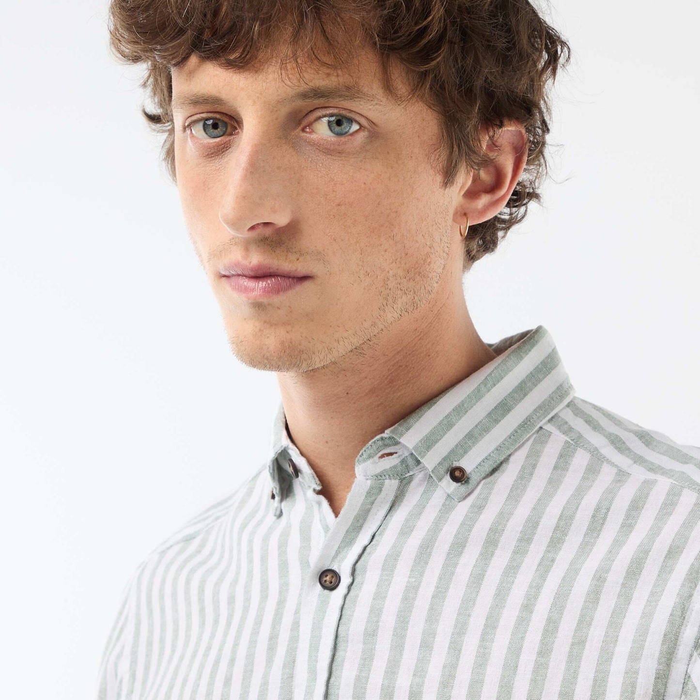 Striped Linen and Cotton Shirt GREEN