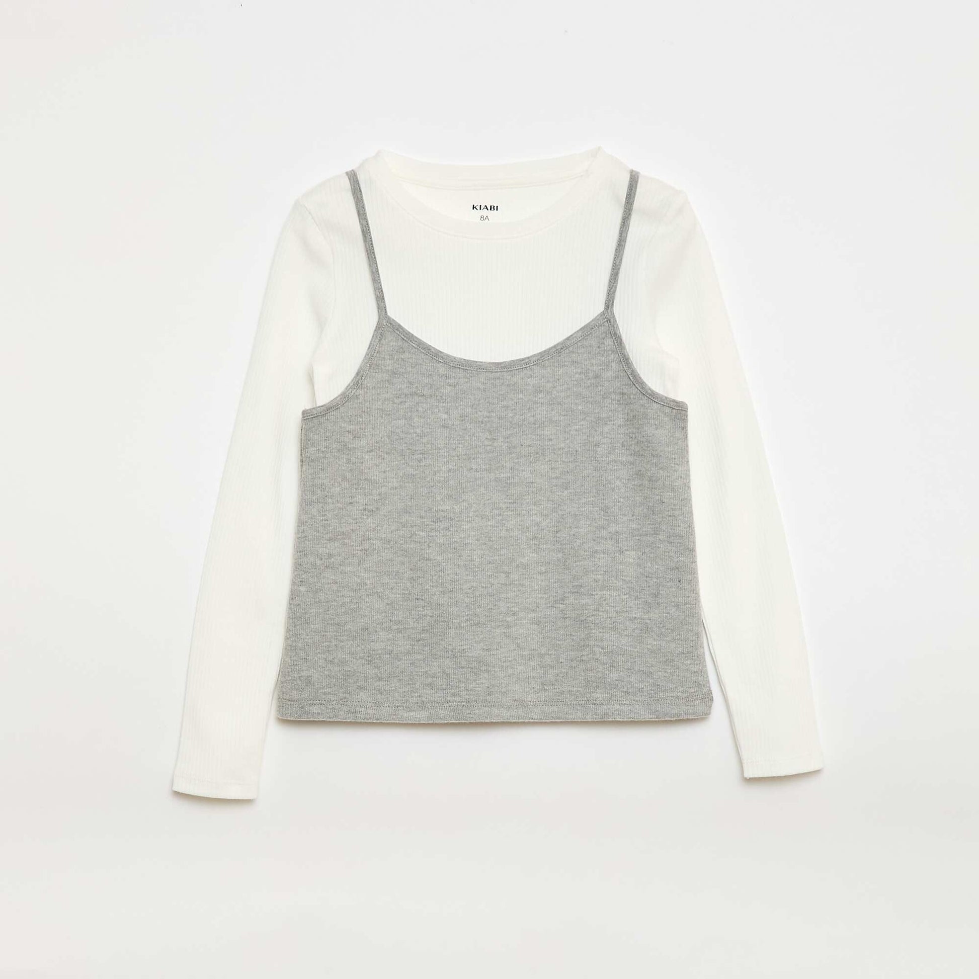 2-in-1 Effect T-shirt with Tank Top WHITE