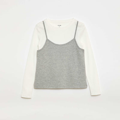 2-in-1 Effect T-shirt with Tank Top WHITE