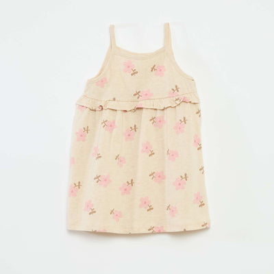 Lightweight Strappy Dress with Ruffles BEIGE