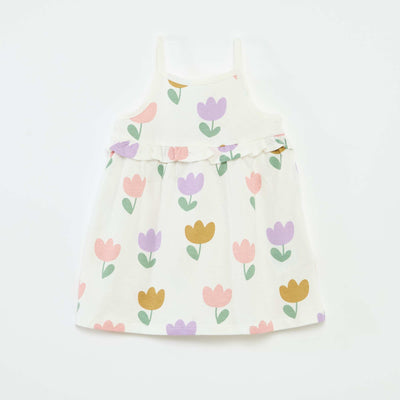 Lightweight Strappy Dress with Ruffles WHITE