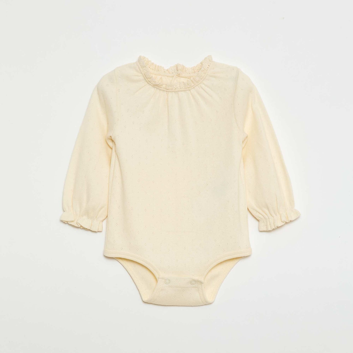 Pointelle Knit Long-Sleeve Bodysuit WHITE