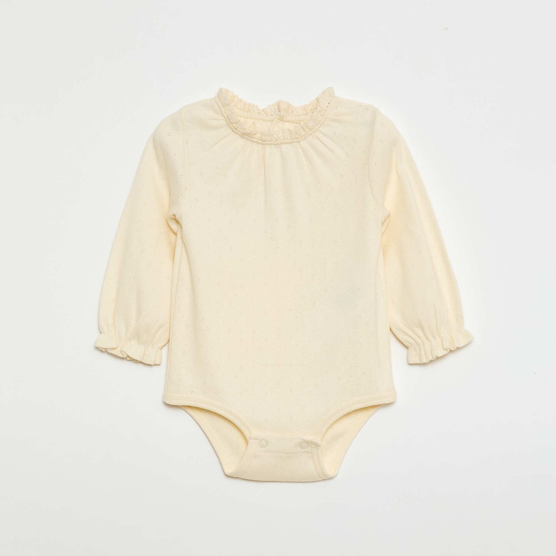 Pointelle Knit Long-Sleeve Bodysuit WHITE