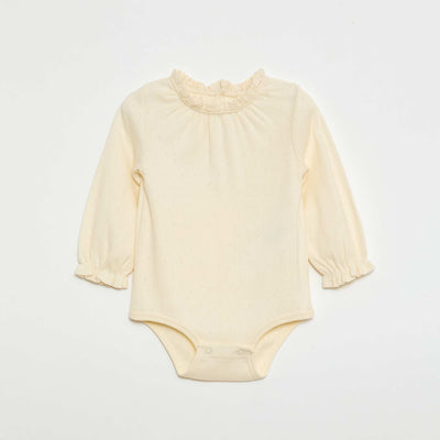 Pointelle Knit Long-Sleeve Bodysuit WHITE