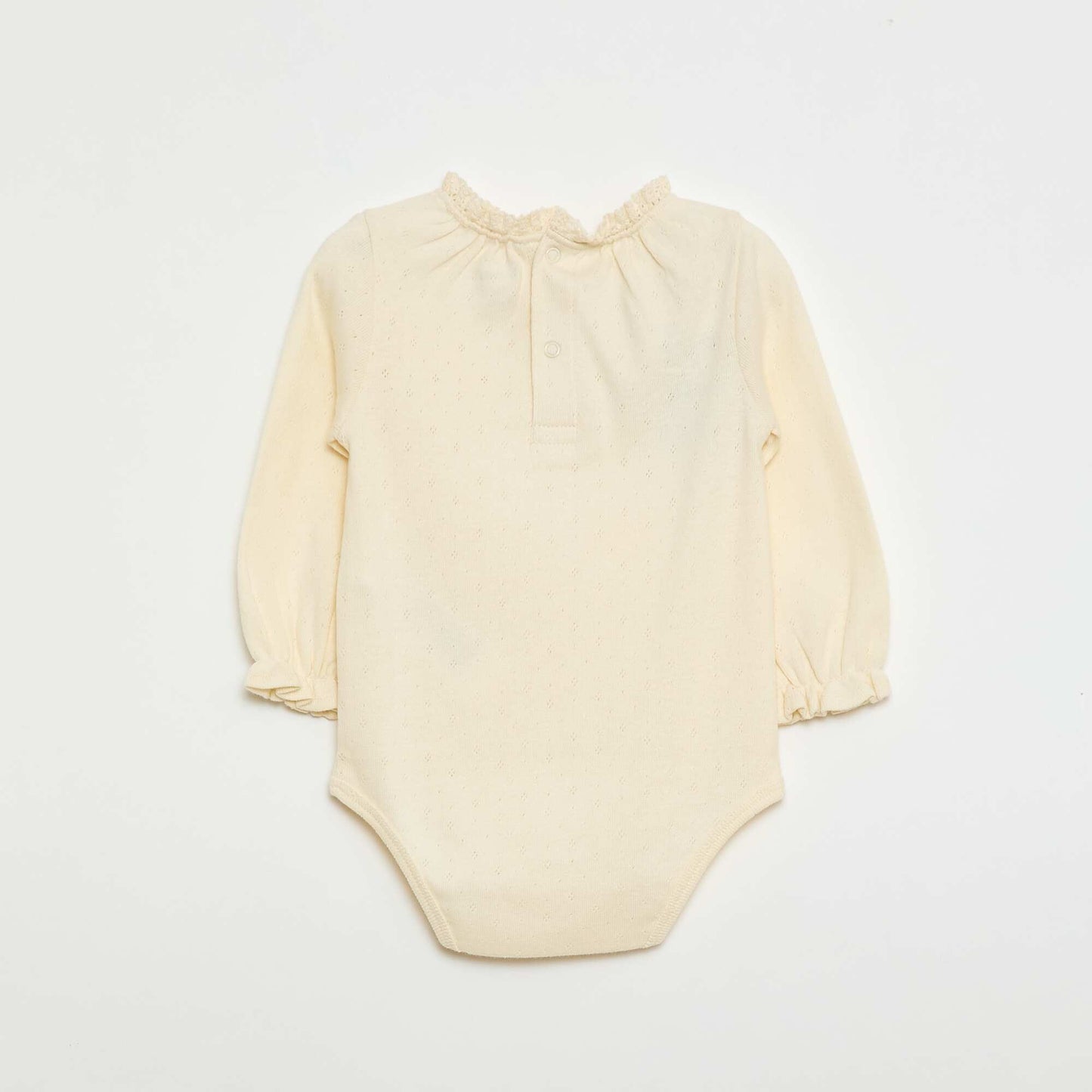 Pointelle Knit Long-Sleeve Bodysuit WHITE
