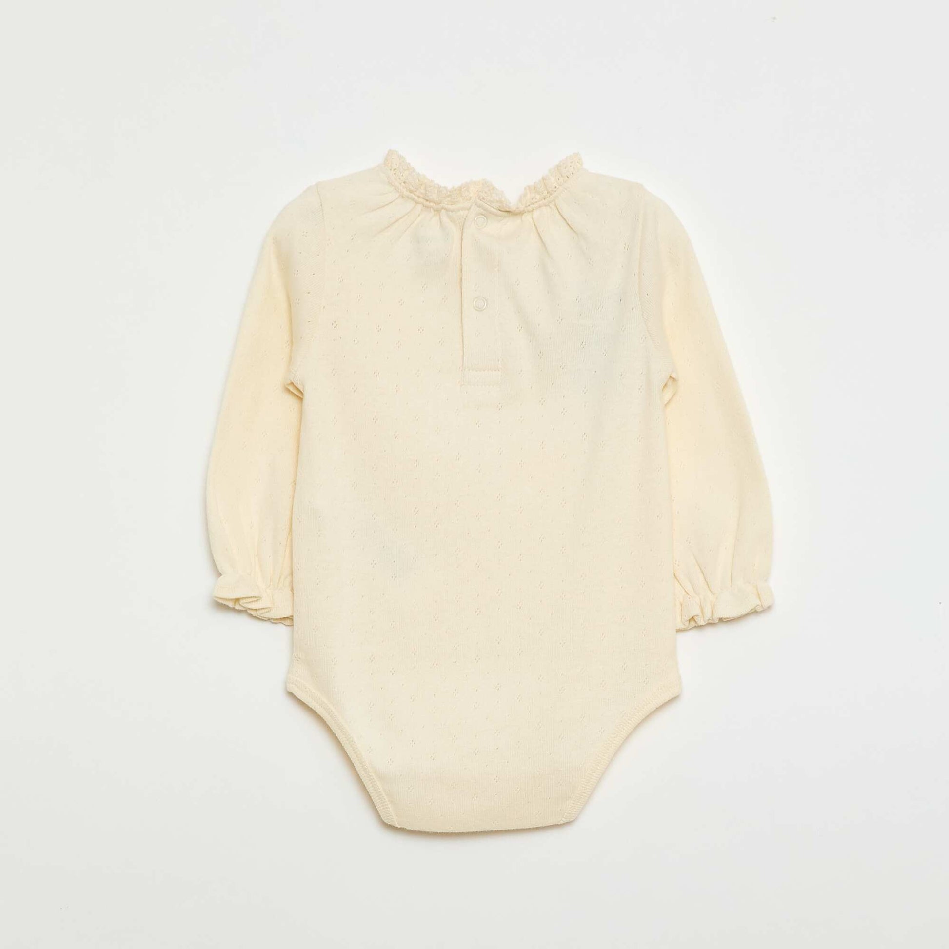 Pointelle Knit Long-Sleeve Bodysuit WHITE